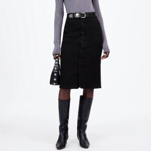 Madewell Denim Jean Button Front Pencil Midi Skirt Clean Black Wash Stretch 29